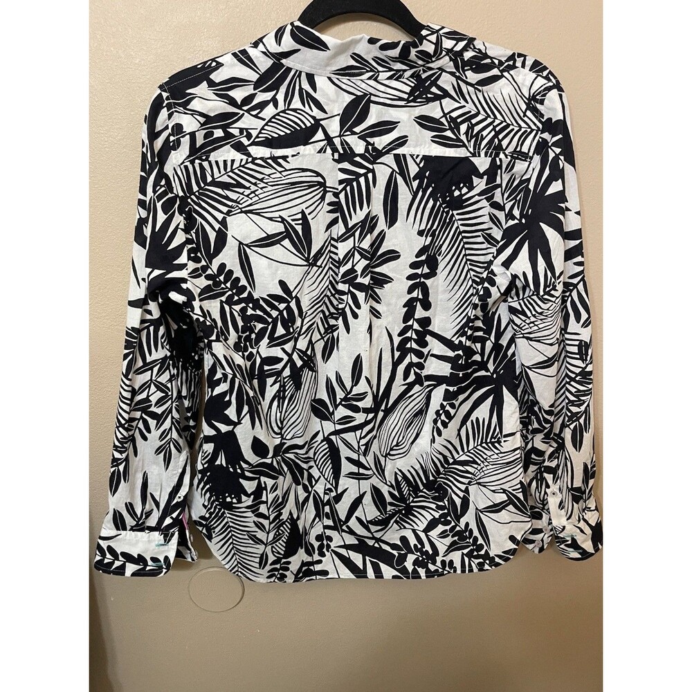 Talbots Black And White Island Print Button Down Blouse Women’s Size Petite M